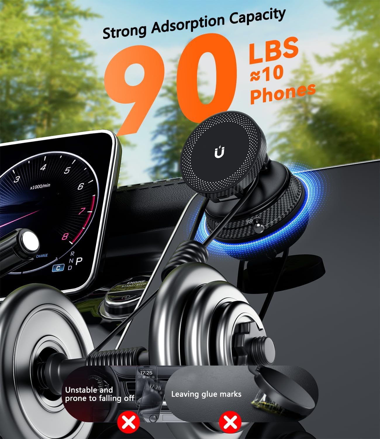 Thumbnail 2 de ALAFLY 15W Fast Charging Car Phone Holder with Strong Magnetic & Upgraded Vacuum Suction