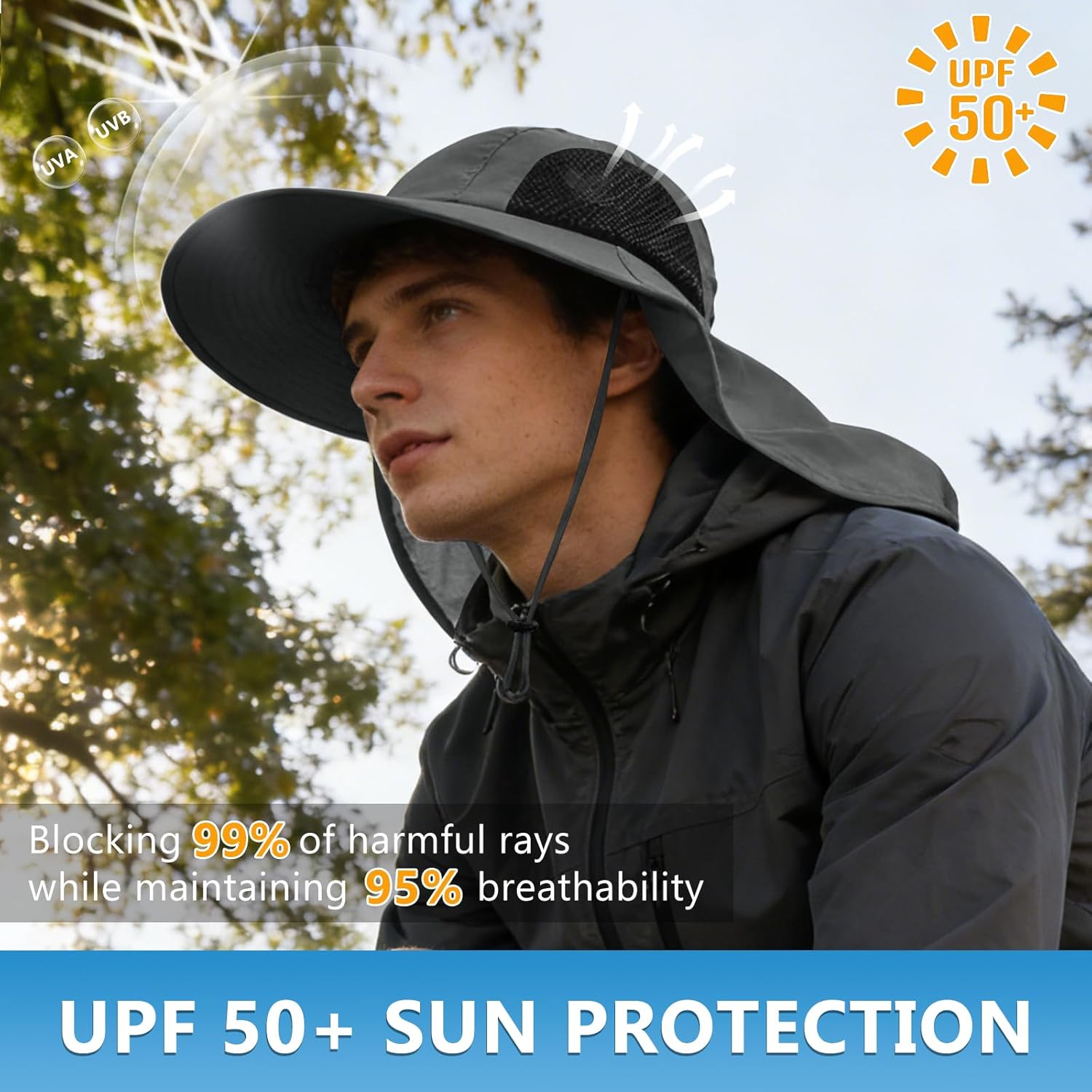 Thumbnail 5 de Sun Hat for Men and Women with Neck Flap – UPF 50+ Lightweight, Packable Wide-Brim Hat for Outdoor Adventures