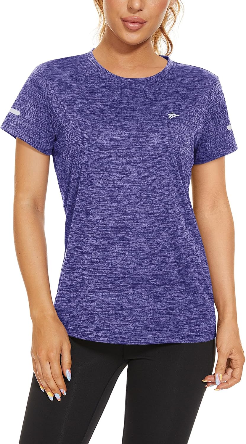 Detalle 2 de KEFITEVD Melange Sportshirt Damen Kurzarm mit Reflexstreifen – atmungsaktives Stretch-Funktionsshirt (Regular Fit)