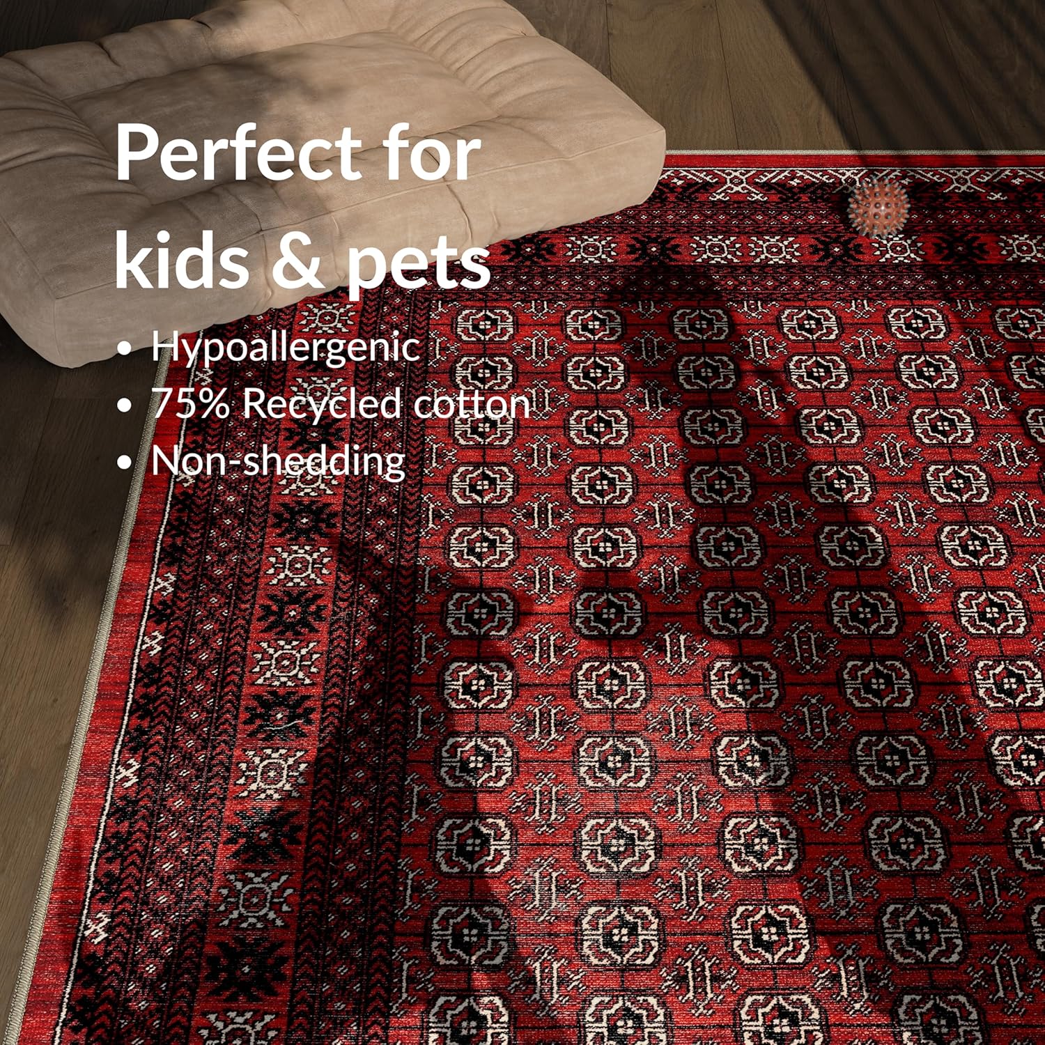 Thumbnail 5 de artyrugs Dragon Red machine washable rug (200x290cm) with non-slip backing and short pile