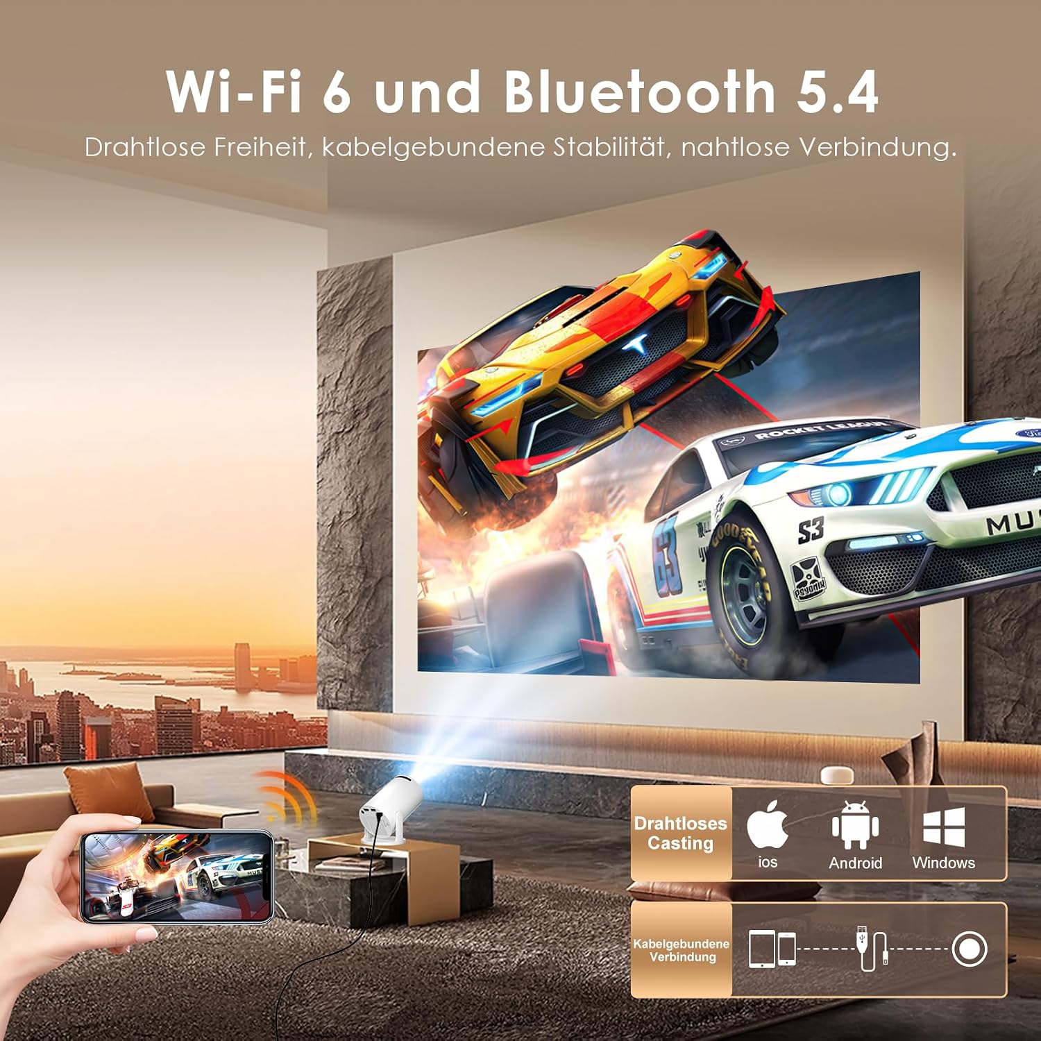 Detalle de Salange Mini Beamer 2026 mit Android, 4K