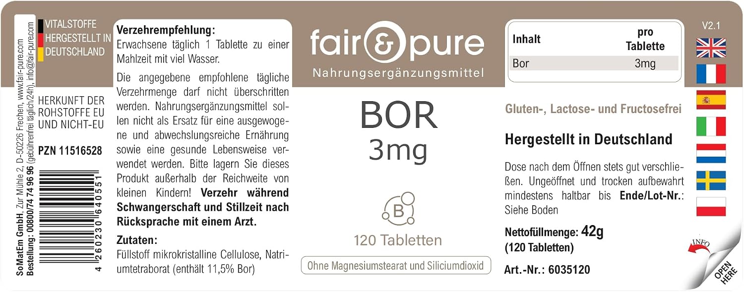 Thumbnail 6 de Fair & Pure Bor Tabletten 3 mg – Natriumtetraborat, 120 Stück, schluckfreundlich