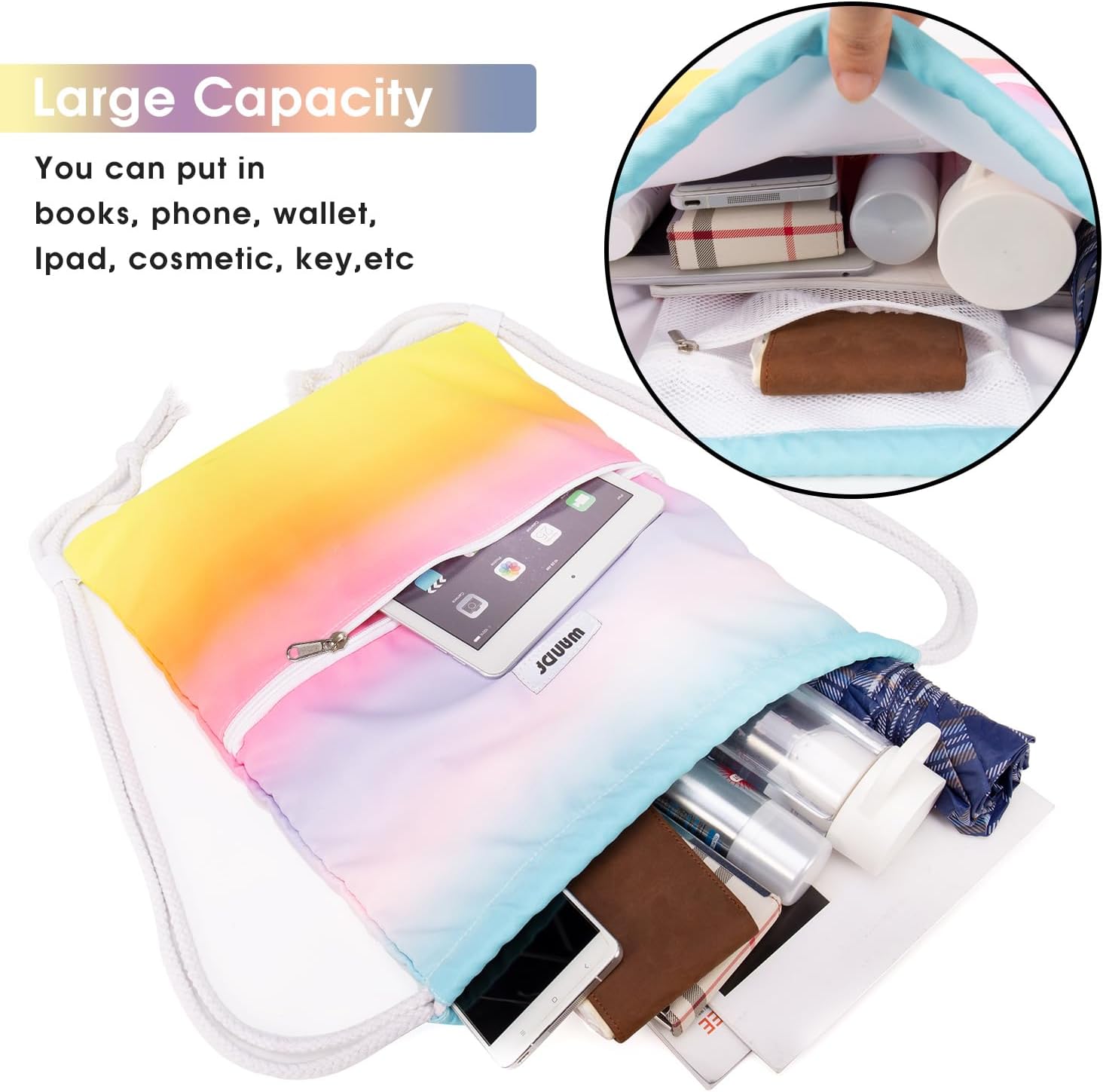 Detalle 2 de WANDF Rucksack mit Kordelzug – 11 Liter, wasserabweisendes Polyester, Innentasche