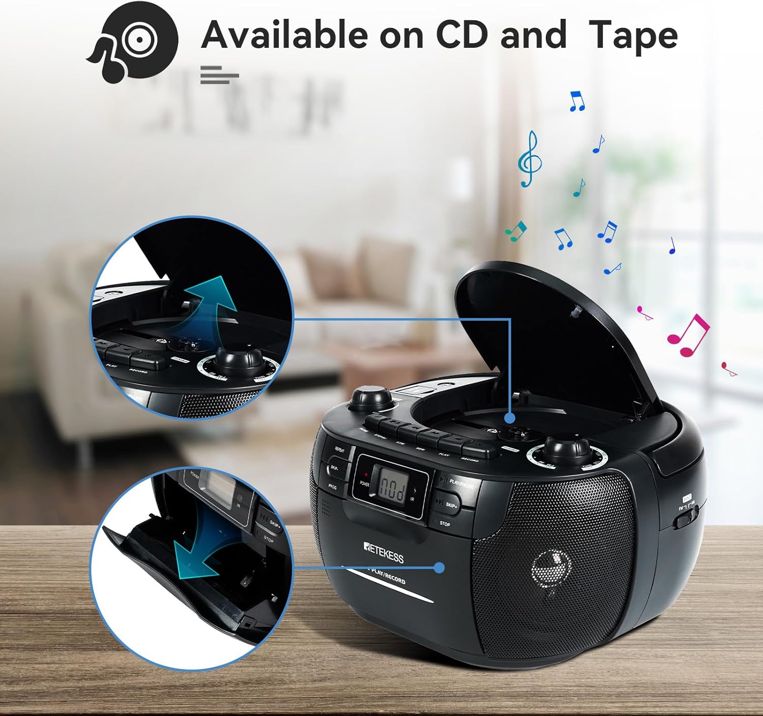 Thumbnail 1 de Retekess TR621 CD Cassette Boombox with AM/FM Radio, USB and TF Playback