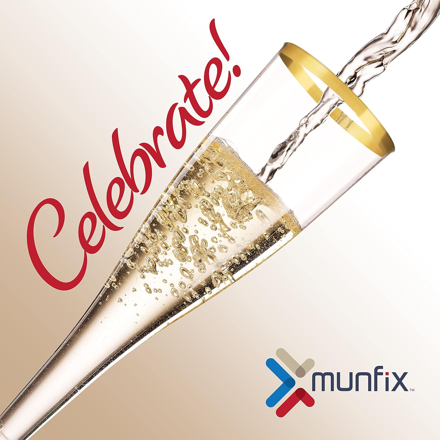 Detalle 2 de Munfix 100 Pack Gold Plastic Champagne Flutes, 5 Oz - Elegant Disposable Stemware for Any Celebration
