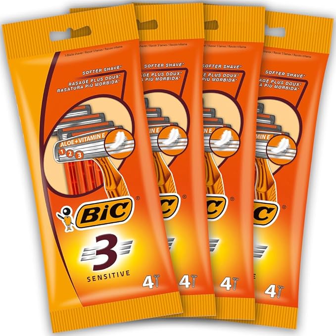 Detalle de BIC 3 Sensitive Maquinillas Desechables para Hombre 🪒 - Pack 4x4