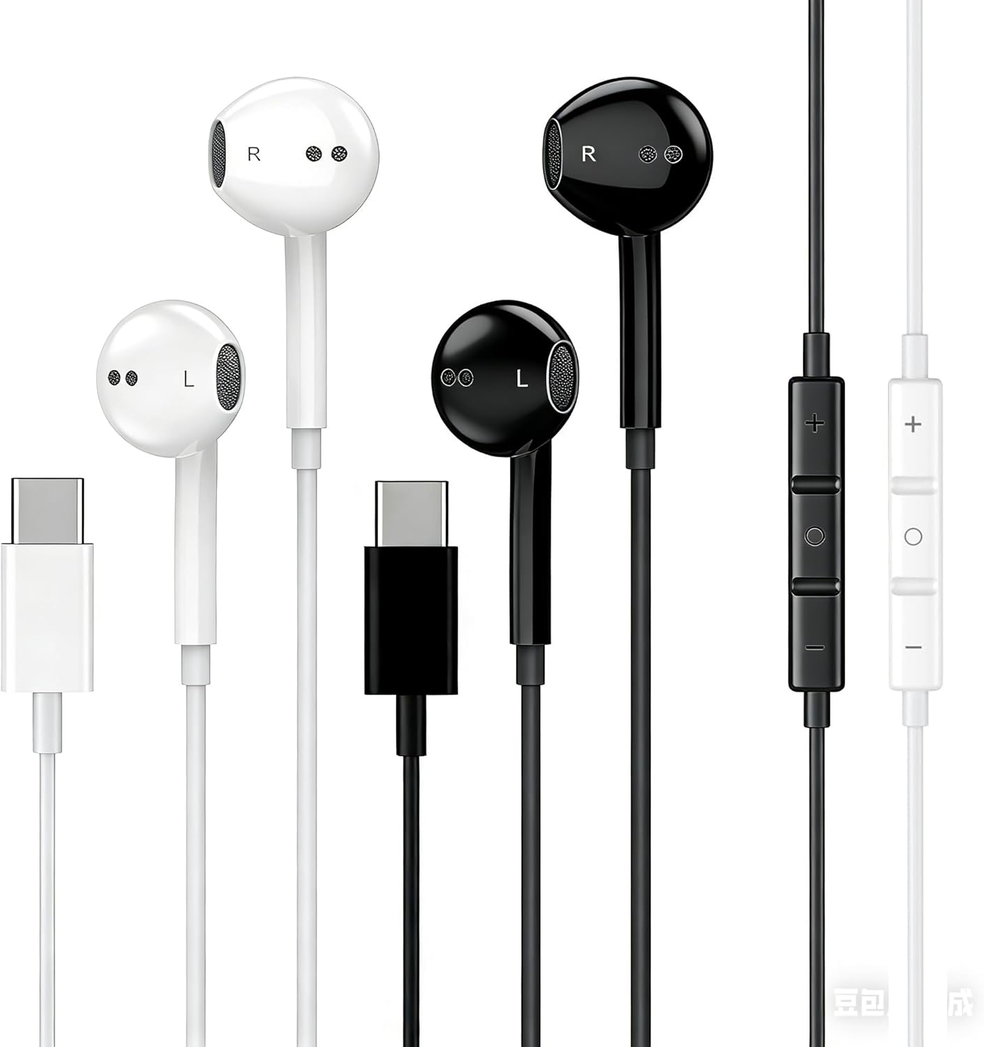 Thumbnail 2 de 2 Pack USB-C Headphones for iPhone 17/16/15 with Microphone and DAC – UK, Wired Earbuds (Black)