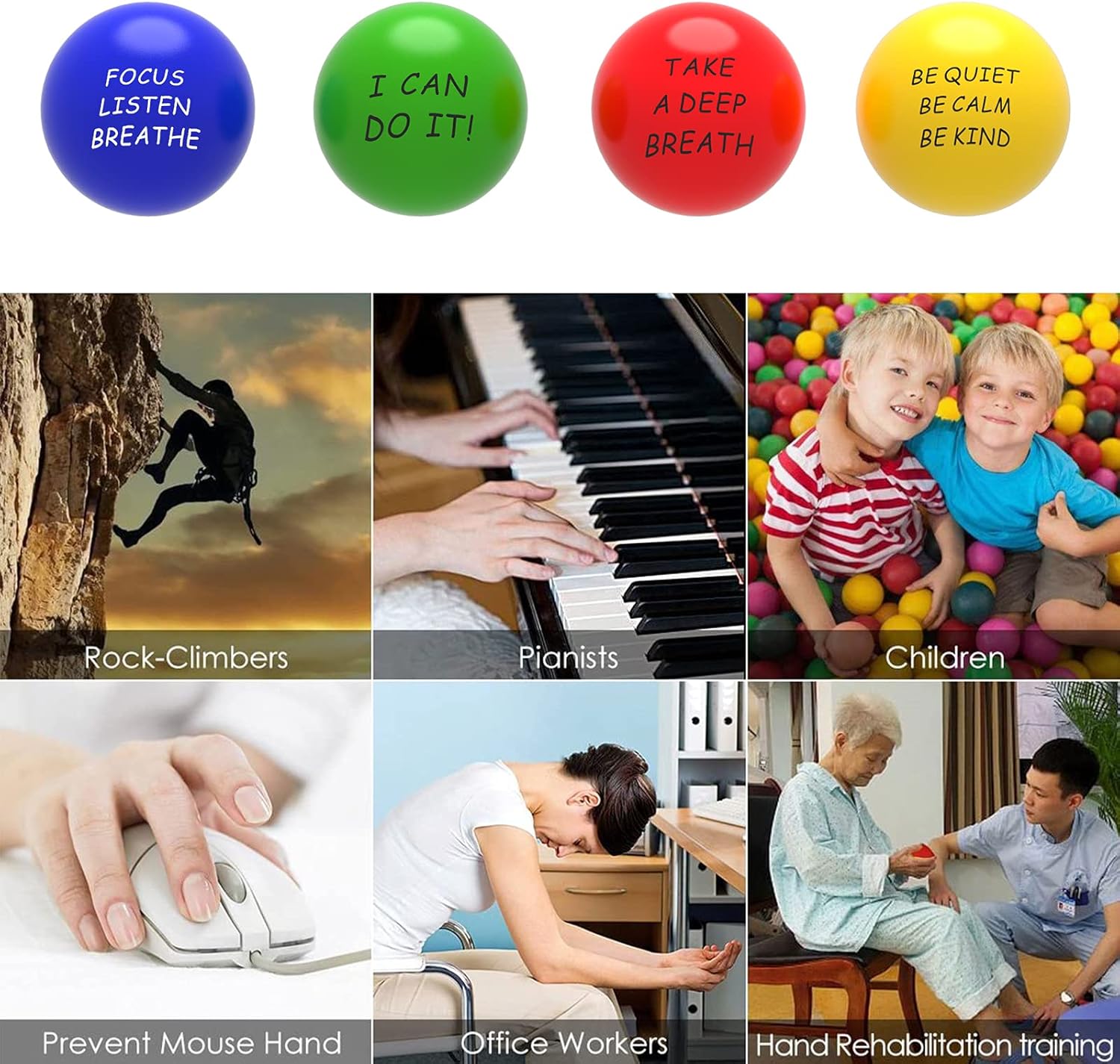Thumbnail 6 de ALMAH Stress Balls 4 Pack – Squeeze Balls for Adults and Kids, Therapy and Anxiety Relief