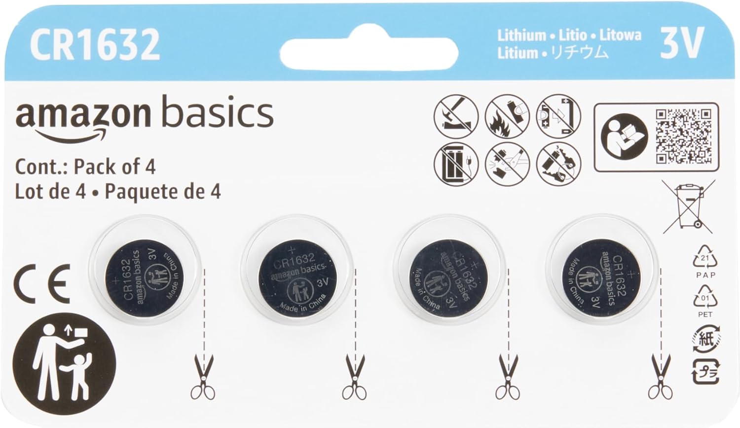 Thumbnail 6 de Amazon Basics Lot de 6 Piles bouton CR2450 au lithium 3 V — longue durée et sans mercure