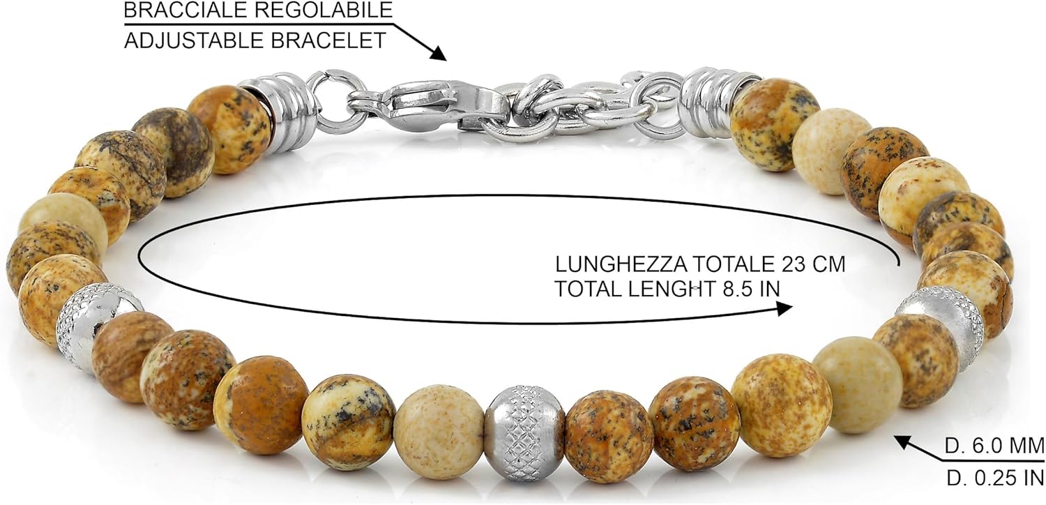 Thumbnail 3 de 10:10 Bracciale Energetico Pietre Naturali da 6 mm, Regolabile in Acciaio Inox Diamantato – Made in Italy