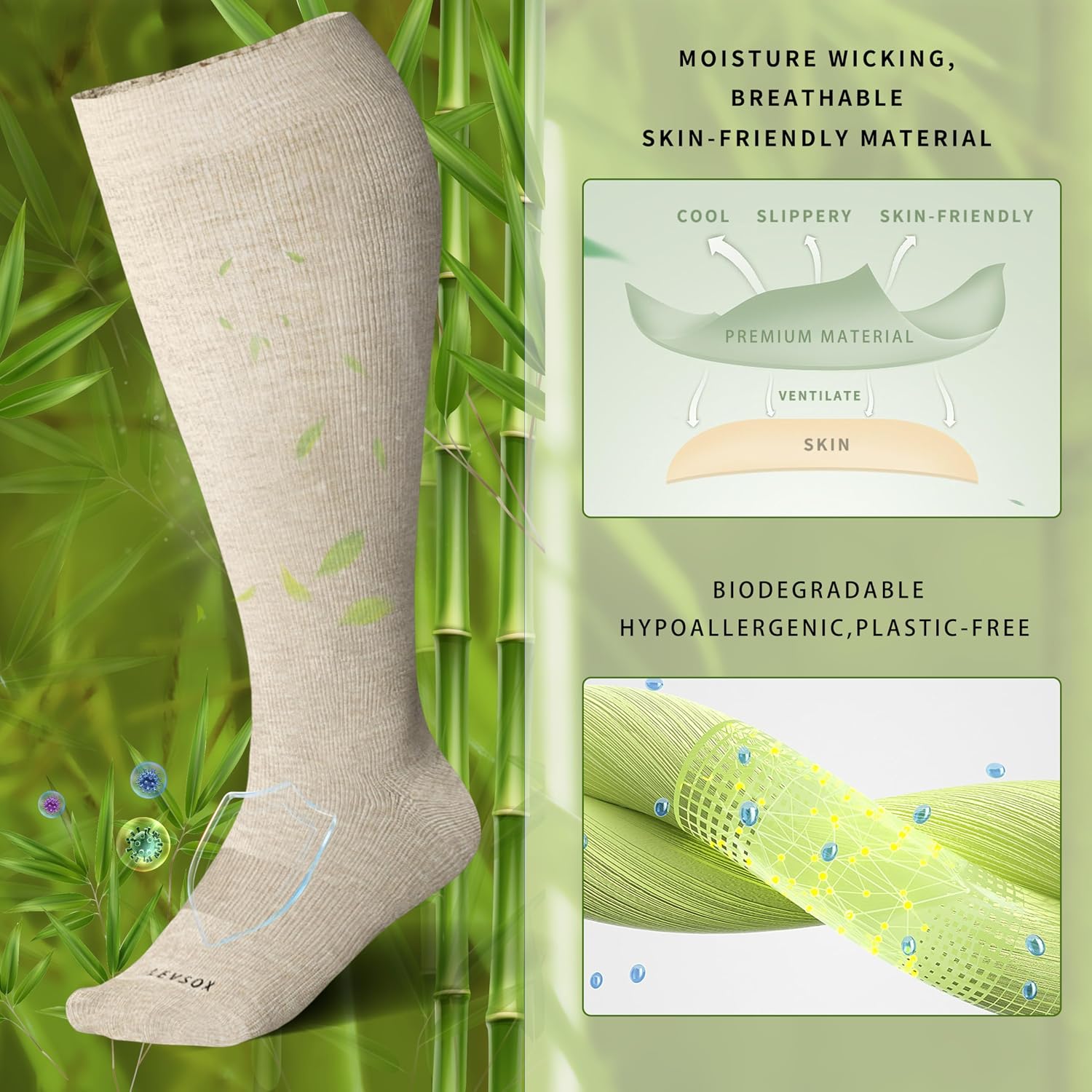 Detalle de LEVSOX Wide Calf Compression Socks for Women & Men (Plus Size) 15-20mmHg Knee-High