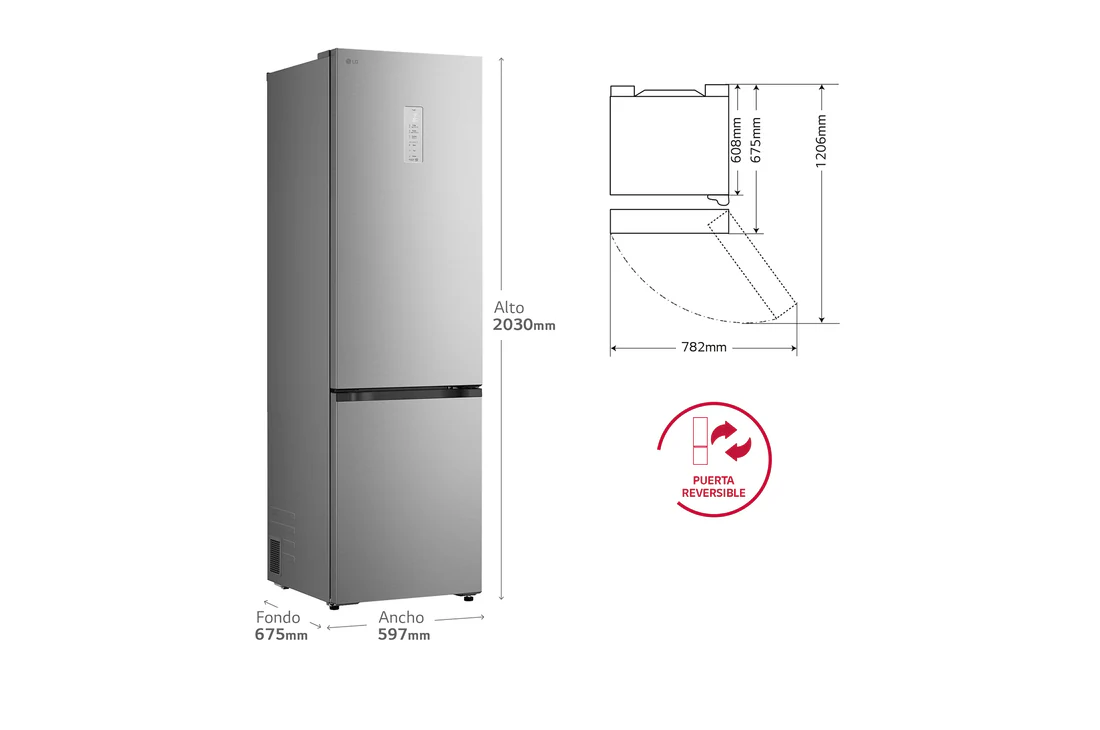 Detalle de Frigorífico Combi LG GBBS727CPY DoorCooling+, 375 L, Serie 700, Inox antihuellas