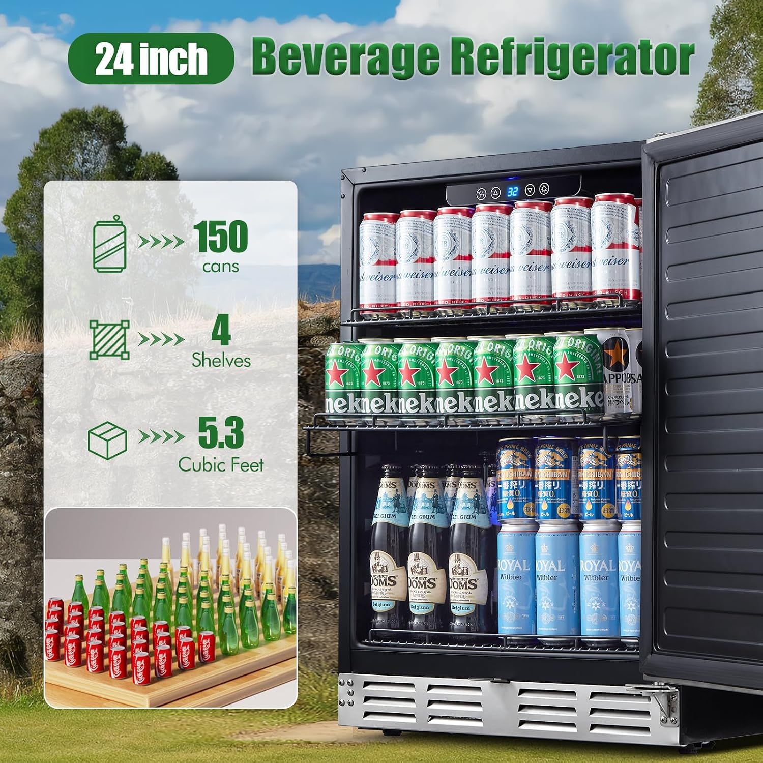 Detalle 2 de Kalamera KRC-150BF-VC Beverage Refrigerator, 150-Can, Stainless Steel Door