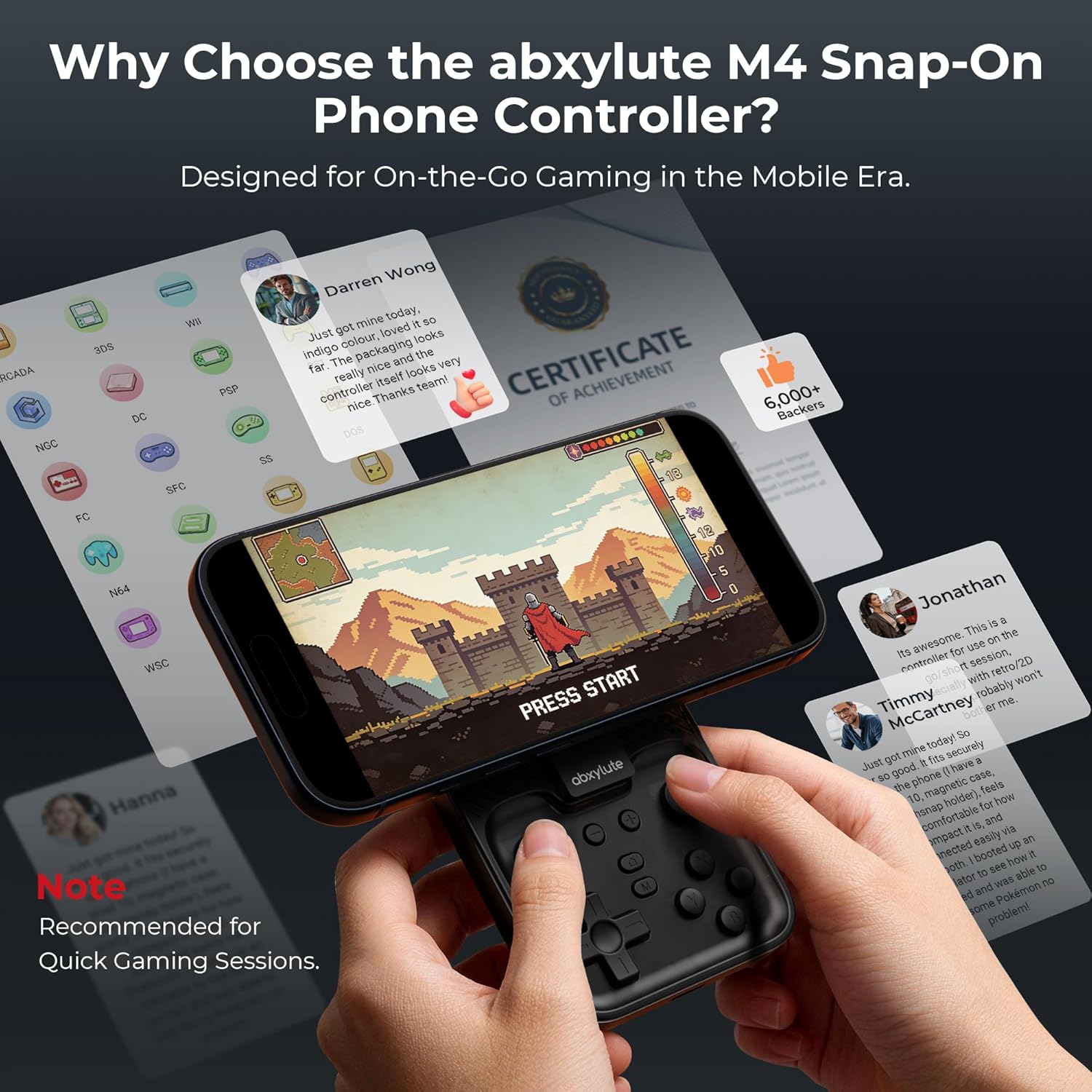 Thumbnail 1 de abxylute M4 Snap-On Mobile Gaming Controller: Pocket-Sized Retro Flex for Android, iPhone, and Switch (Magnetic, 18 Buttons, 12-Hour Battery)