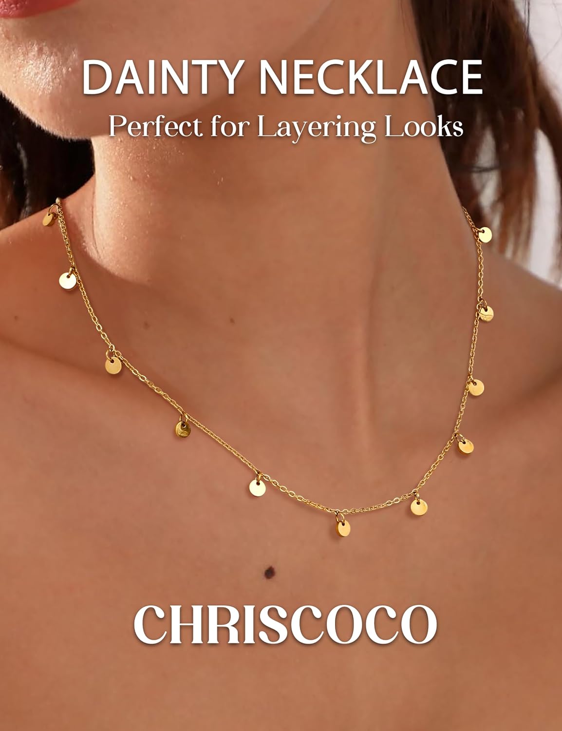 Detalle de Chriscoco 3er Layered Kette Gold Damen – Edelstahl, Wasserfest, 3-Teiliges Layering-Set