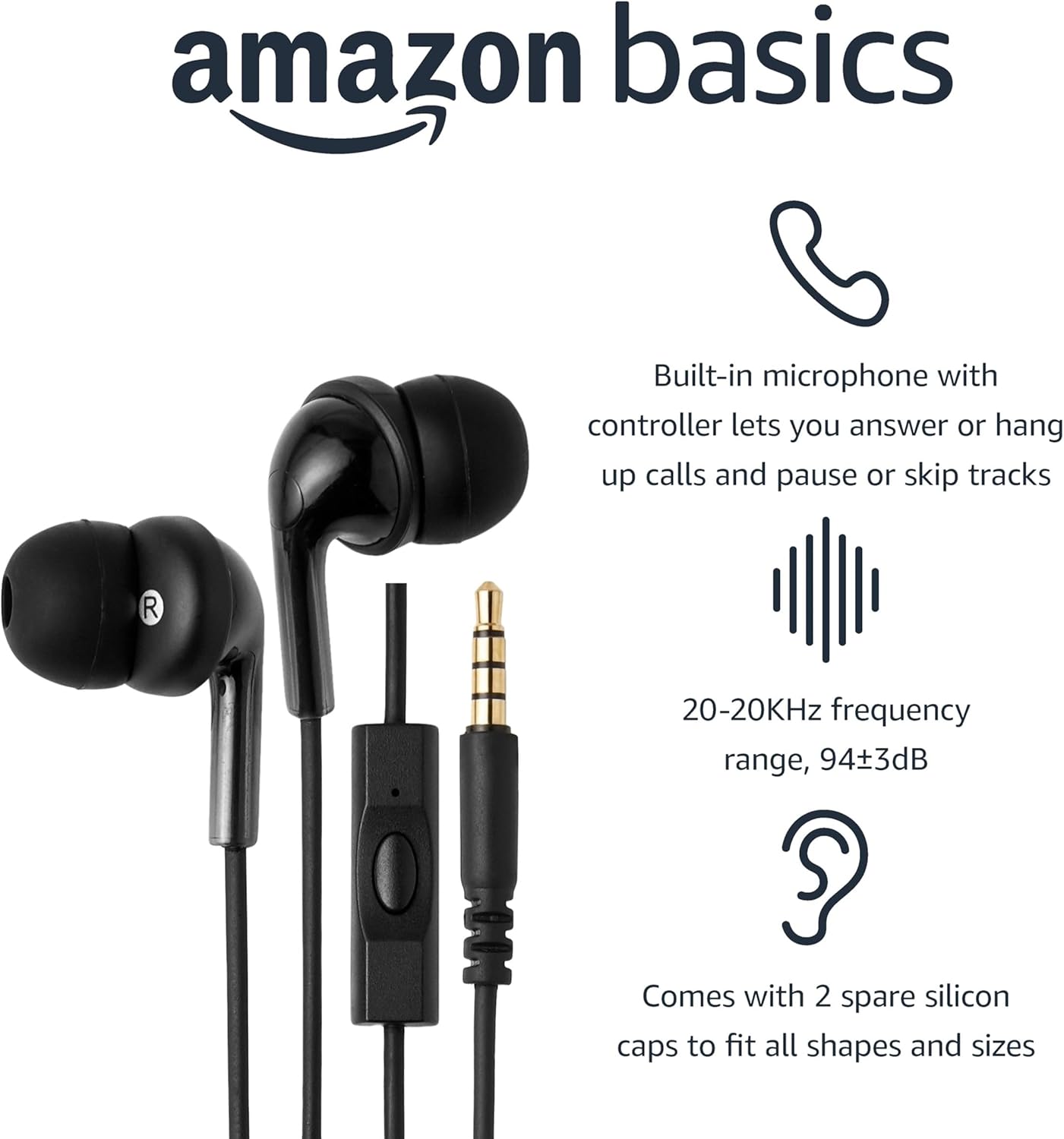 Detalle 2 de Amazon Basics Wired Earbuds 4.2 ft