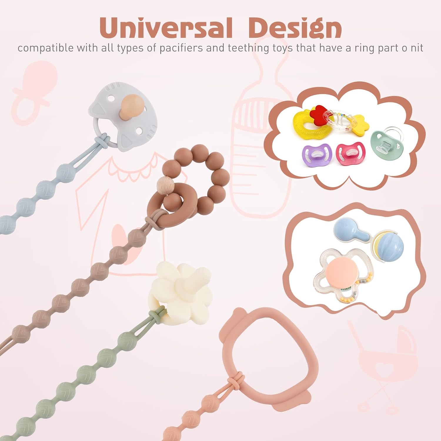 Thumbnail 3 de EYOGO Silicone Dummy Clip for Baby – One-Piece Pacifier Clip (2 Pack: Sage + Ether)