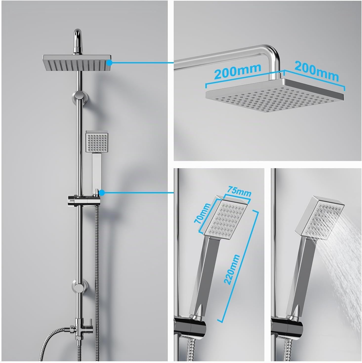 Detalle de Colonne de Douche JOHO en Acier Inoxydable avec Douchette et Pommeau ABS Chromé – Hauteur Réglable