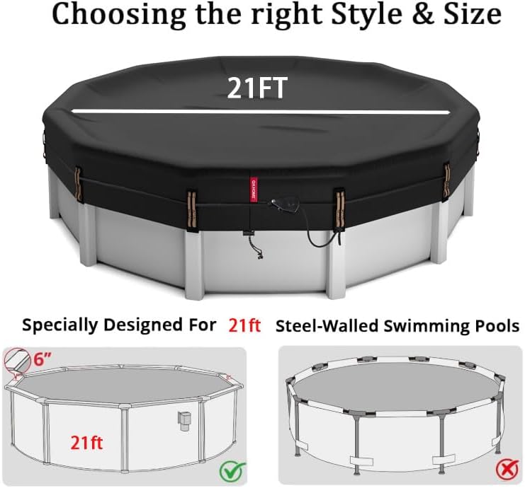 Thumbnail 6 de QH.HOME 21Ft (Round Pool) Winter Pool Cover, 500D Fabric, Ratchet Fit