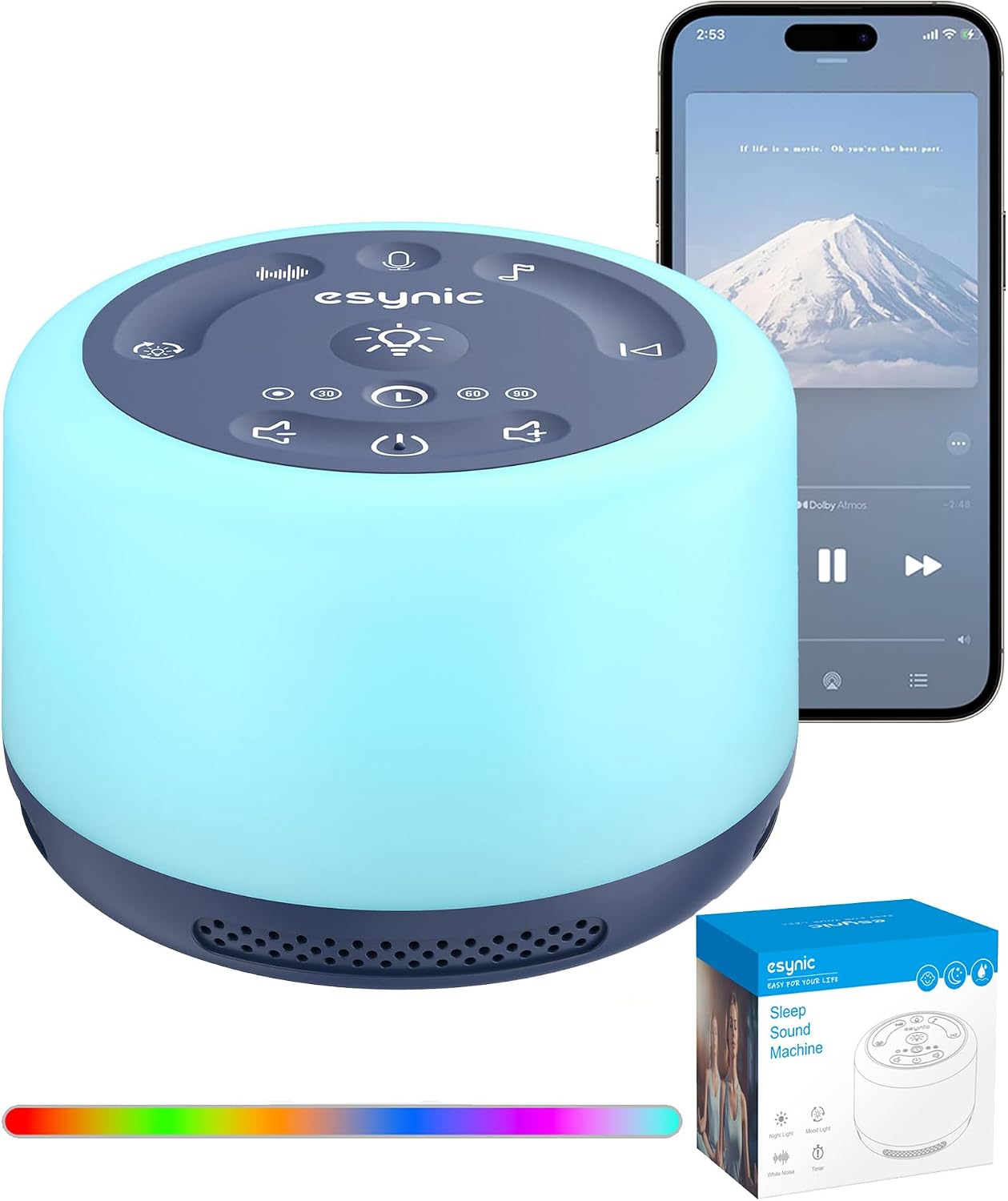 Detalle de eSynic ESYESY190a White Noise Machine with 30 Sounds and 7-Colour Light