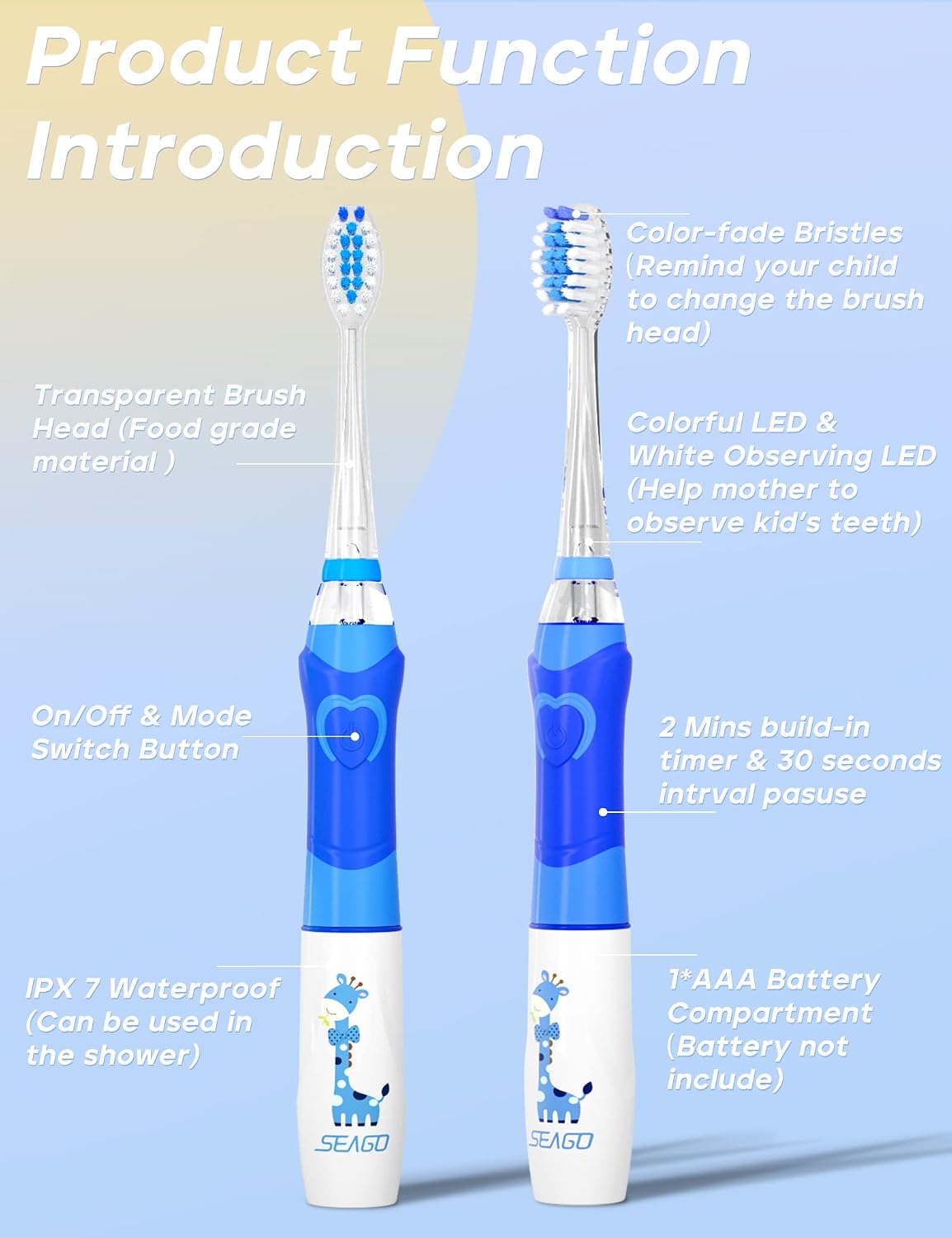 Thumbnail 4 de SEAGO SG-977 Kids Electric Toothbrush, 4 Heads 🪥