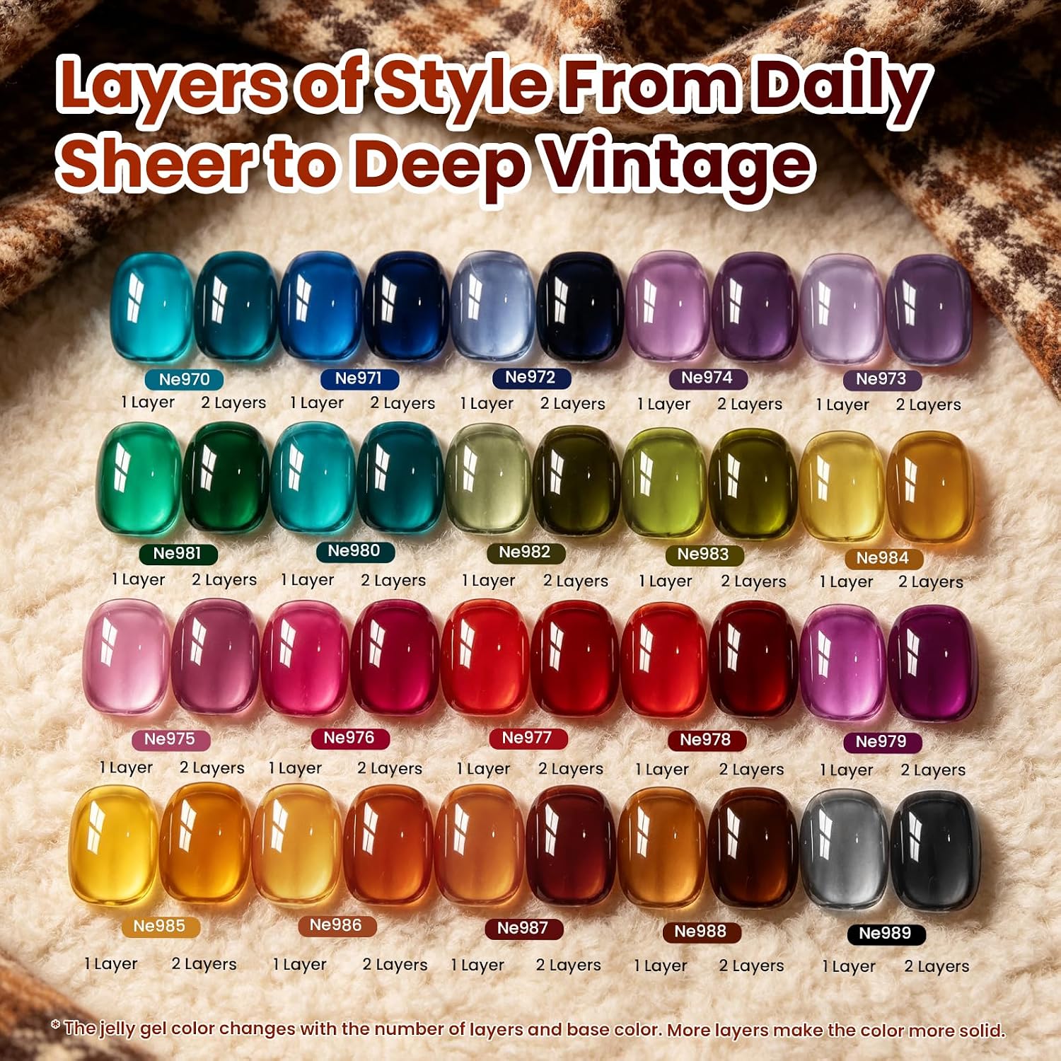 Detalle 2 de Beetles Fall Jelly Gel Nail Polish Set, 20 Sheer Colors and Magnetic Cat Eye Top Coat