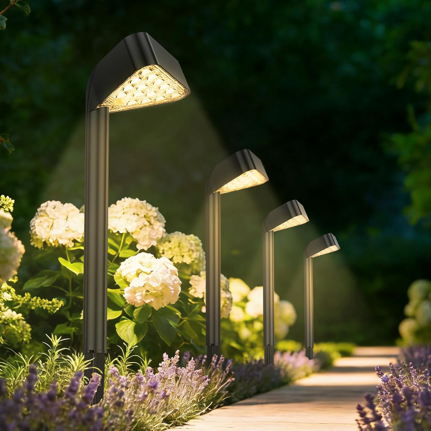 Detalle de Solar Lights Outdoor Garden 4 Pack: 15 LED Brighter Solar Pathway Lighting with Upgraded Mono Solar Panel