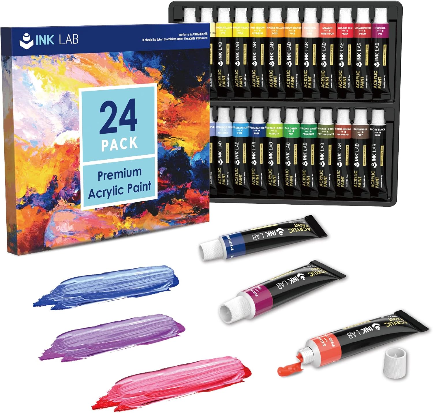INK LAB Acrylfarben Set (24 x 12 ml) – kompakte, lichtbeständige Acrylfarbe zum Mischen und schnellen Arbeiten