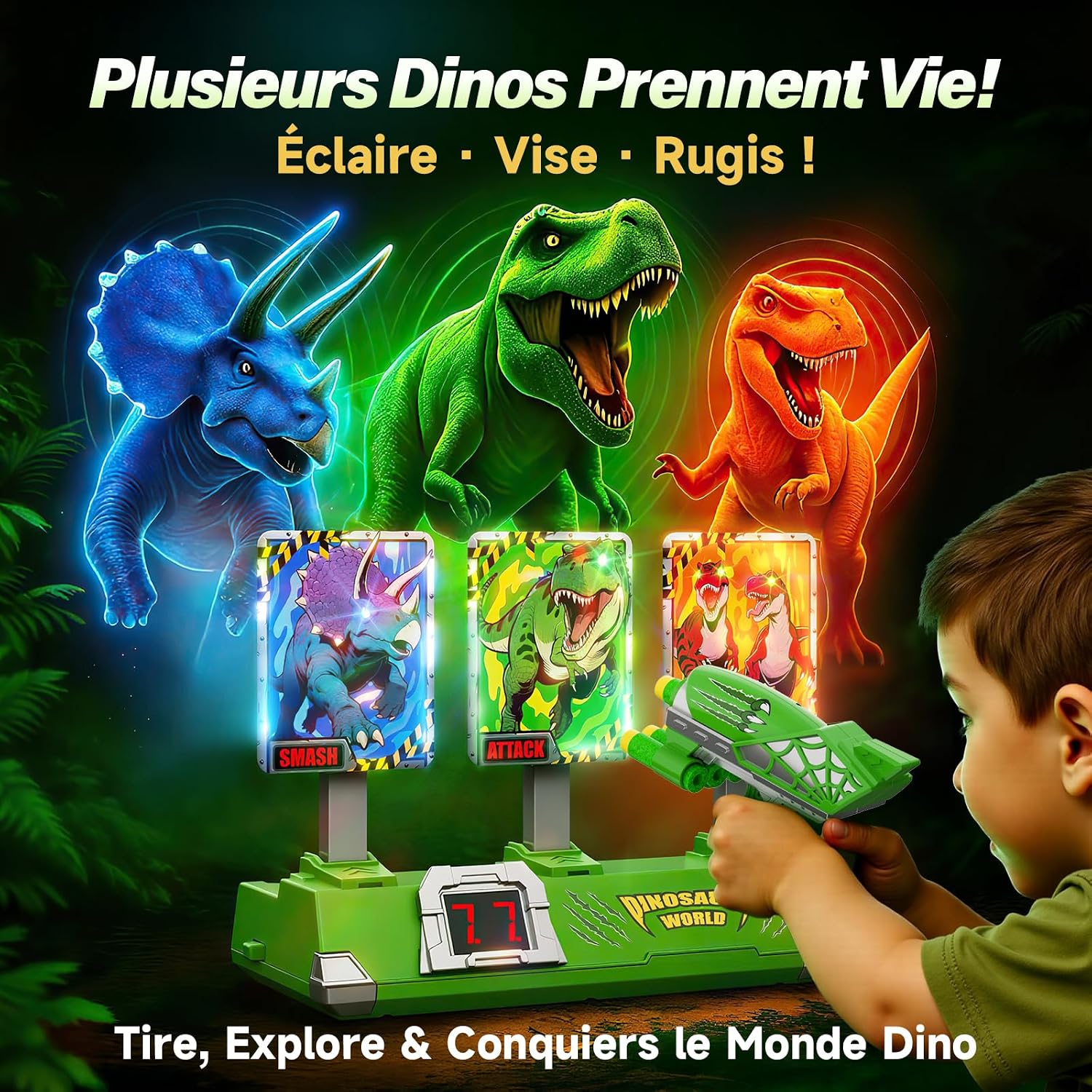 Thumbnail 4 de Dinosaure Jouet Pistolet avec Cibles Lumineuses 10 fléchettes