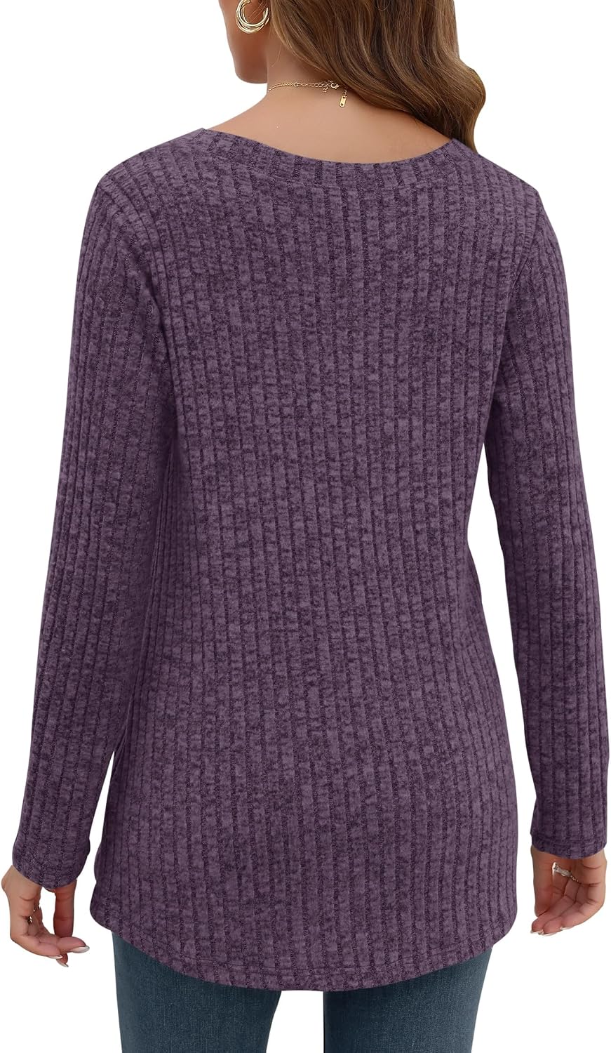 Detalle de WNEEDU Women's Lightweight V-Neck Tunic Sweater, Long Sleeve, Loose Fit