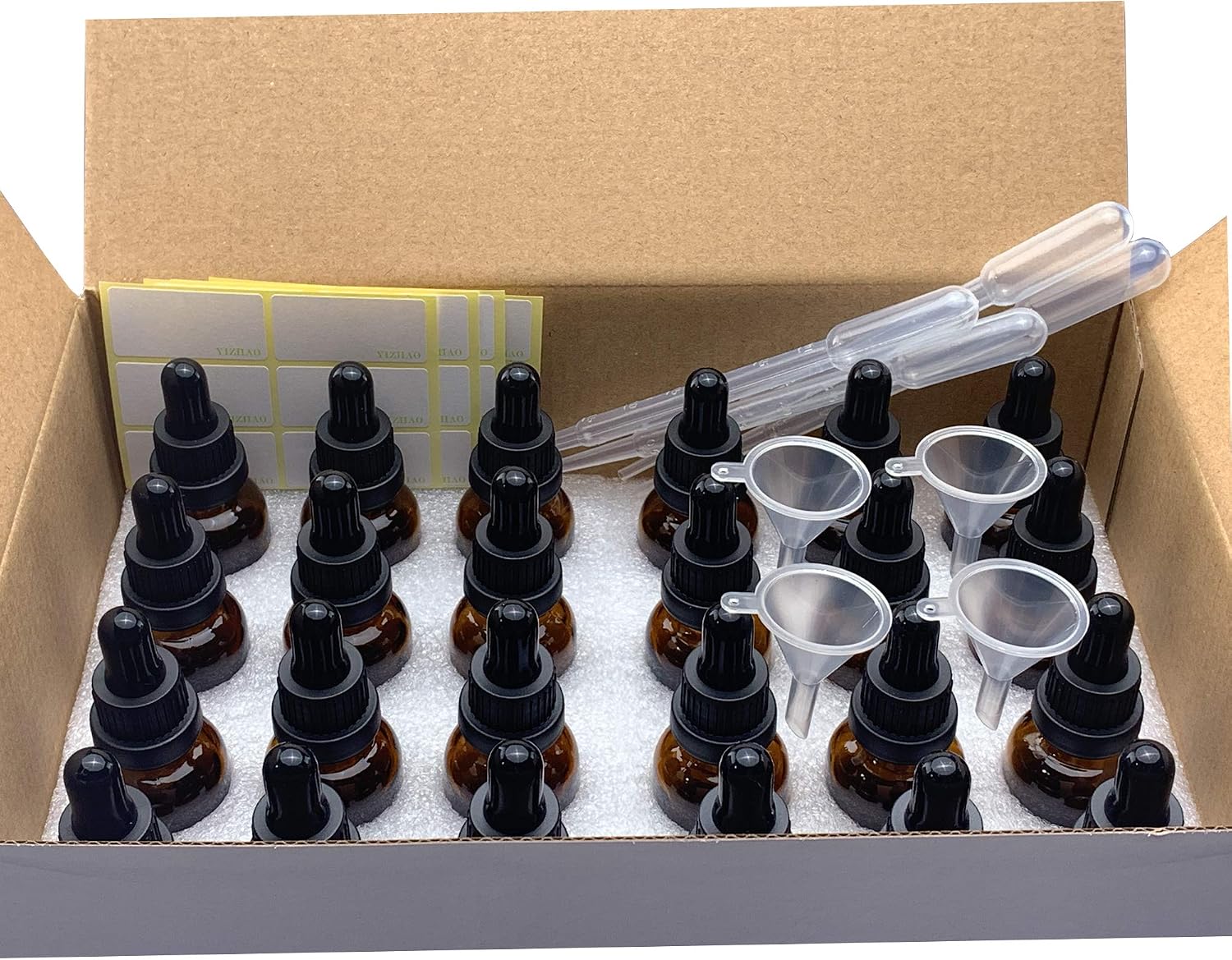 Detalle de YIZHAO Flacon compte-gouttes 30 ml noir – verre sombre, pipette en silicone (24 pièces)