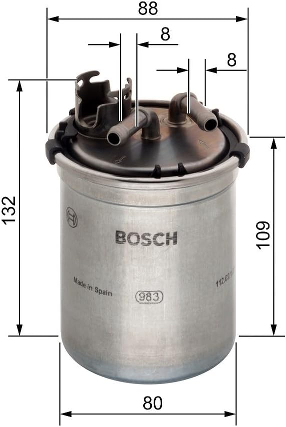 Detalle de Bosch N6426 0450906426 dieselbrandstoffilter met metalen behuizing