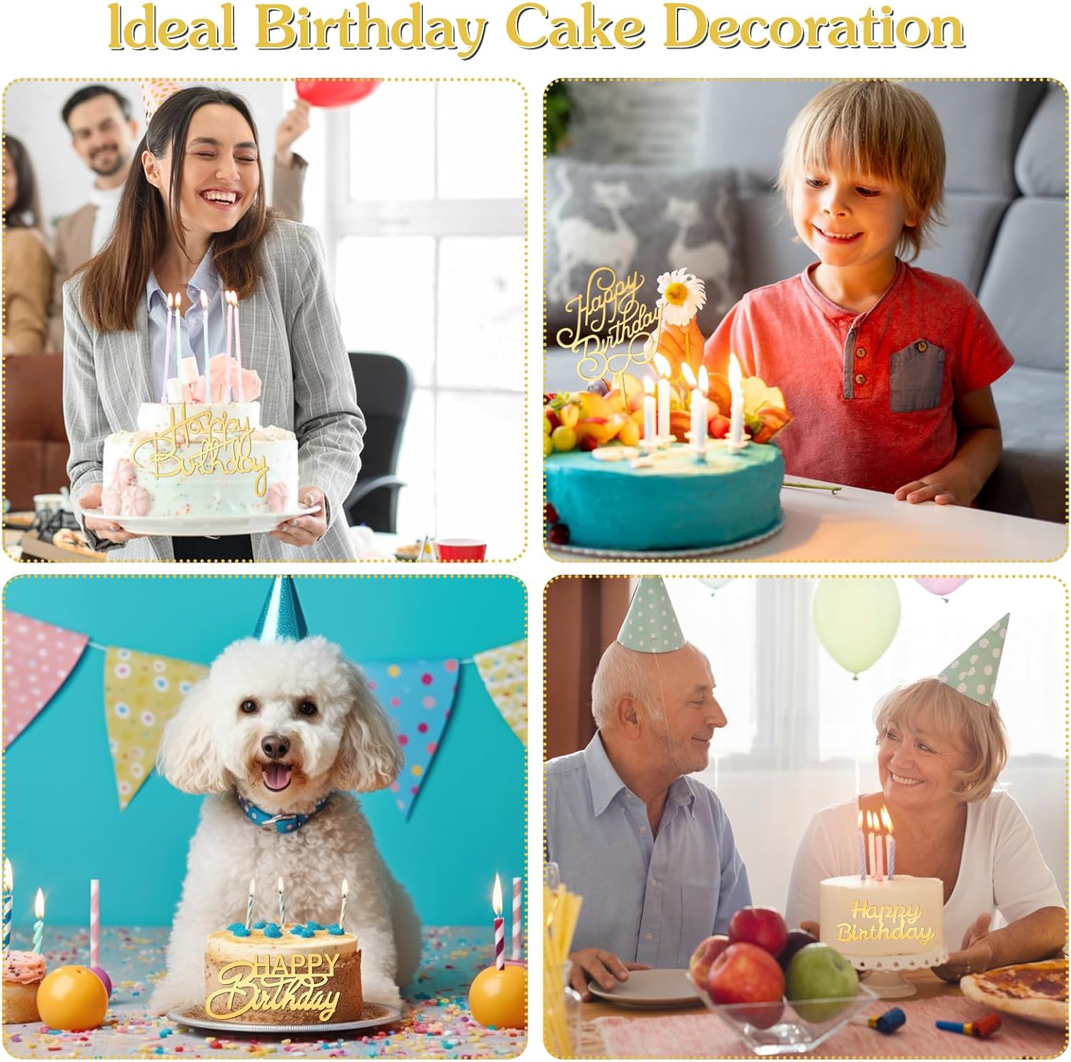 Thumbnail 6 de 6 pcs Happy Birthday Cake Toppers Gold Mirror Acrylic Cake Decorations