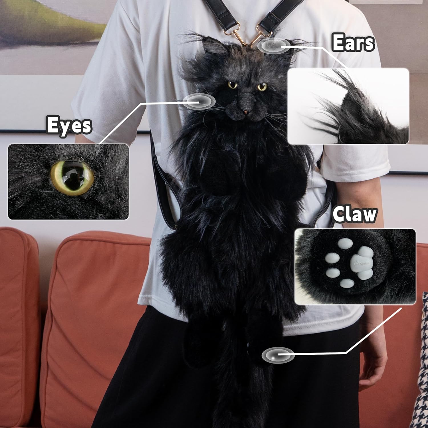 Thumbnail 4 de Chongker Stuffed Realistic Cat Plush Backpack