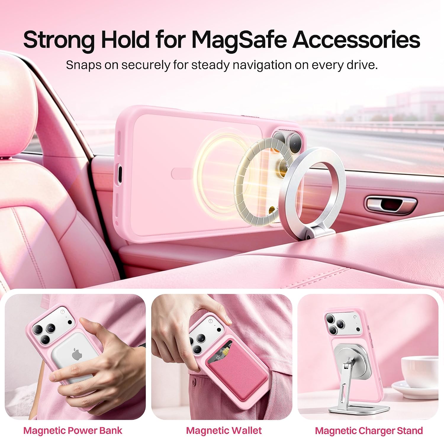 Detalle de SuydanBox Magnetic Case for iPhone 17 Pro Max (6.9", Chalk Pink) with MagSafe and Military-Grade Protection