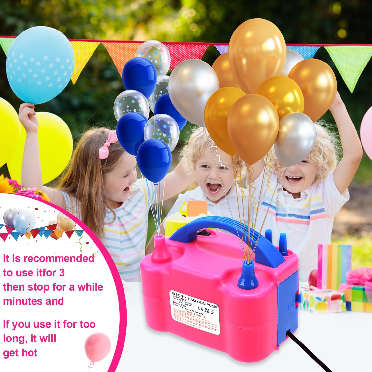 Thumbnail 6 de BXBHU Electric Balloon Pump UK (600W) – Portable double nozzle inflator for party, weddings and birthdays