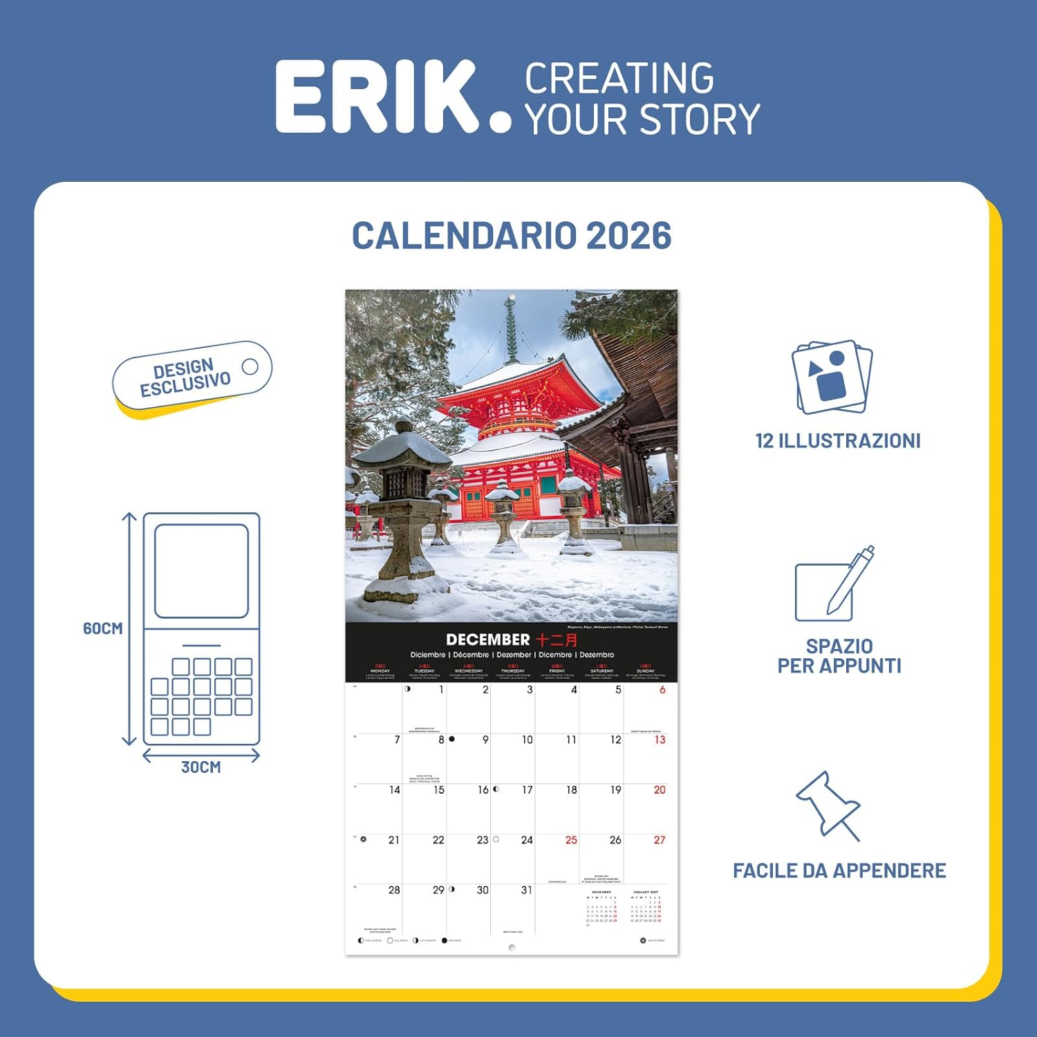Thumbnail 2 de Grupo Erik Calendario 2026 Mensile da muro 30x30 cm 📅