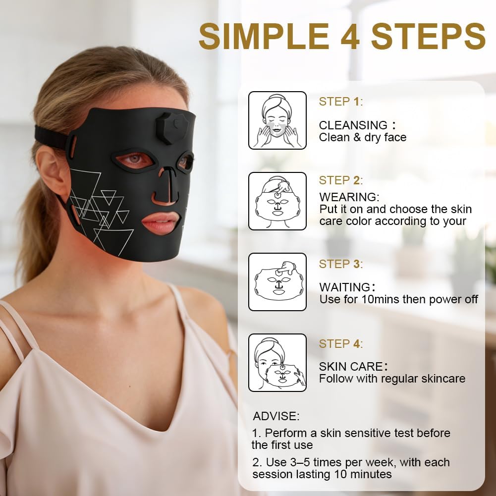Detalle de Vicloon Maschera LED per Terapia Della Luce Rossa: 7 colori, 60 perle e batteria integrata per viso e collo