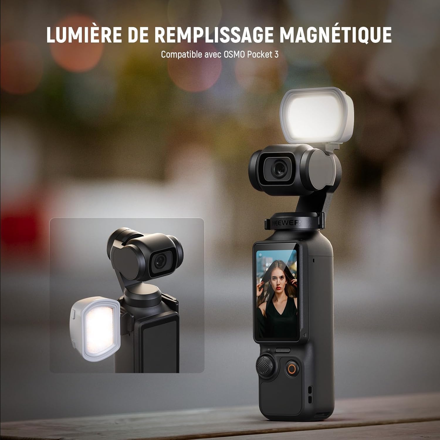 Thumbnail 1 de NEEWER Basics M21 Lampe supplémentaire magnétique LED pour DJI Osmo Pocket 3 (USB‑C rechargeable, 1,3 W)