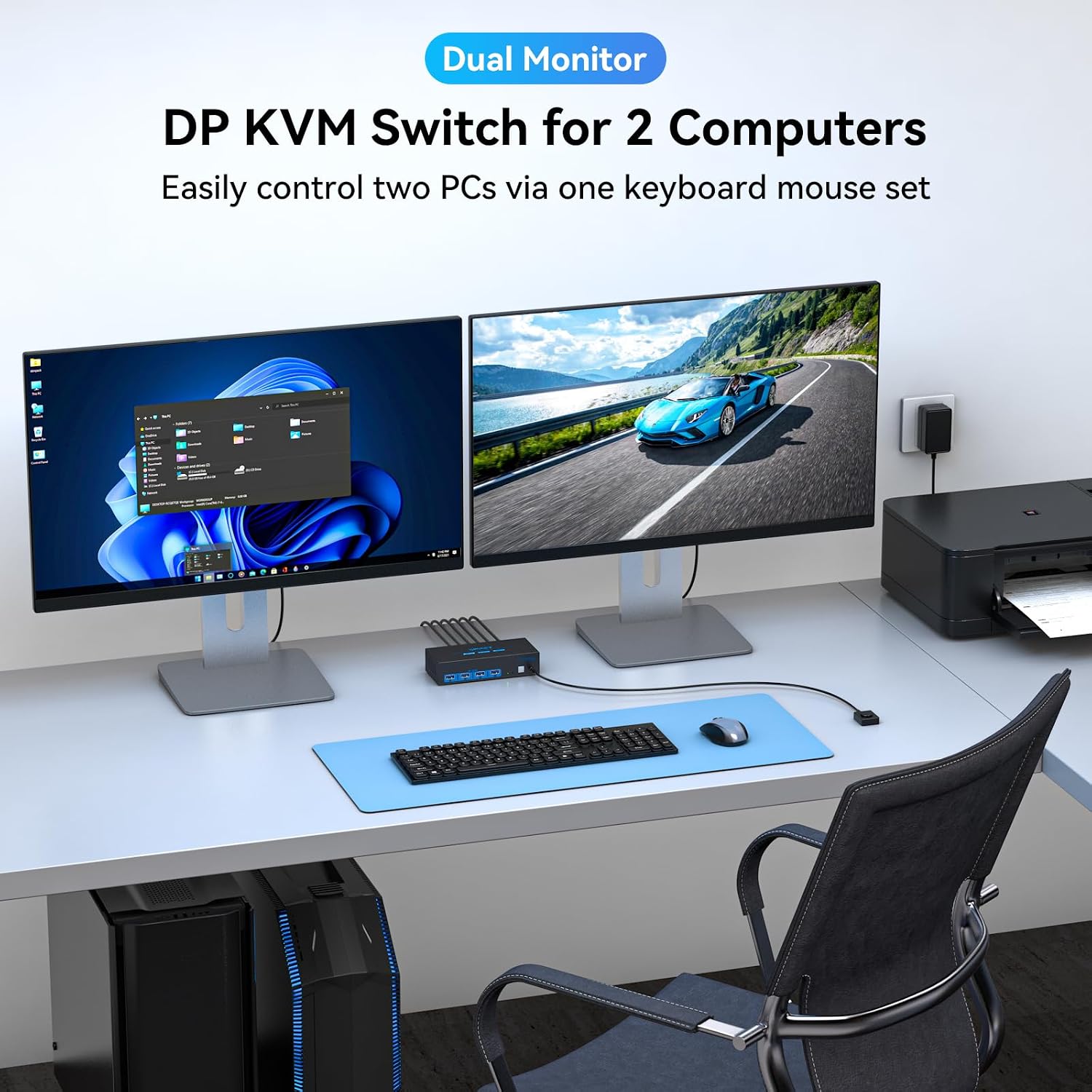 Detalle 2 de VPFET SW223-Deep Blue Dual-Monitor DisplayPort KVM Switch, 8K and USB 3.0