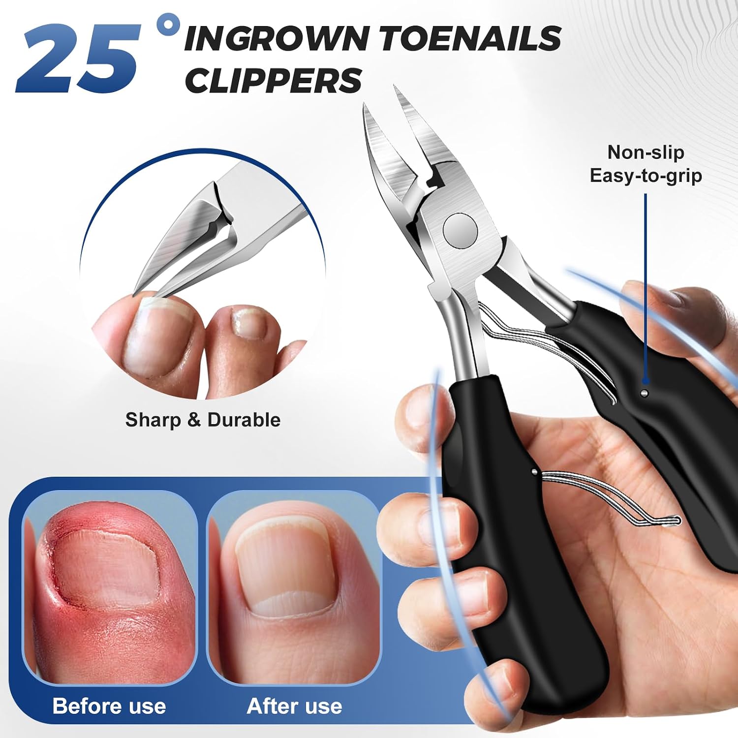 Detalle de Nagelknipser für dicke Nägel – Nagelzangen-Set (6-teilig) mit langer Hand, 45°-schräger Klinge & breiter Öffnung