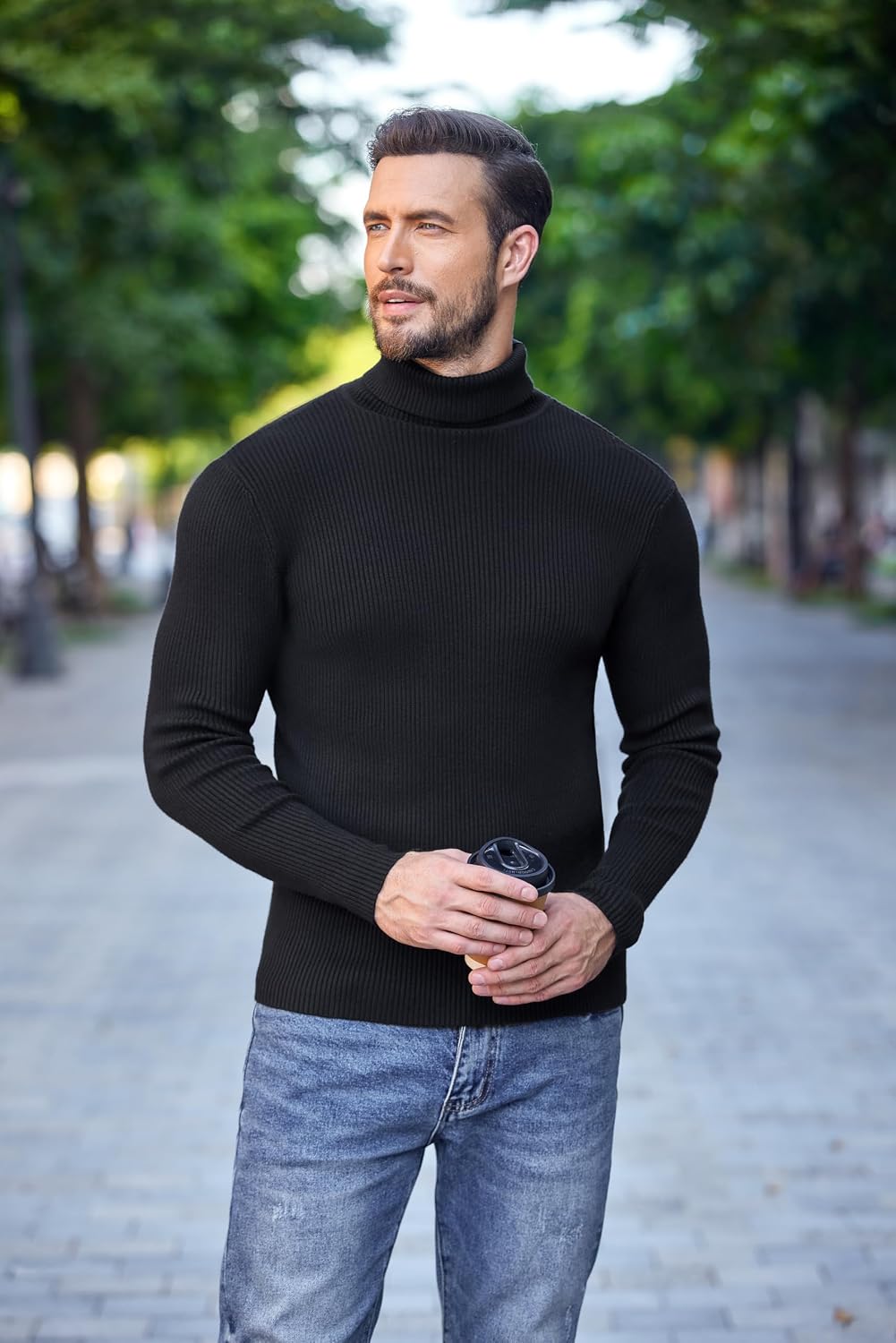 Thumbnail 2 de COOFANDY Ribbed Slim Fit Turtleneck Sweater