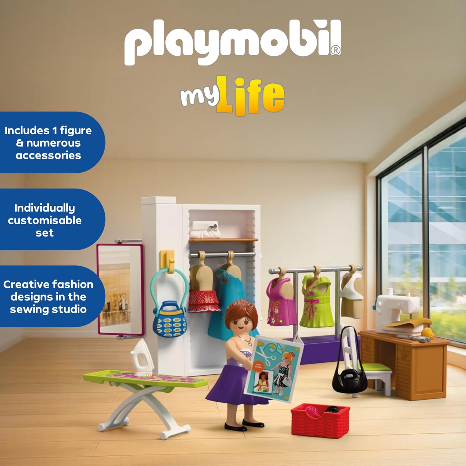 Detalle de Playmobil MyLife Fashion Designer: Sewing Studio with Sewing Machine and 6 Outfits (72082)
