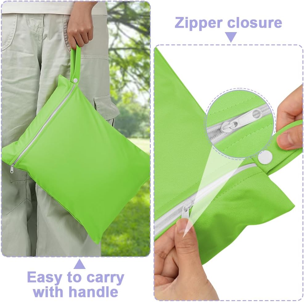 Thumbnail 4 de AOOSA 2PCS Wet Bags: Reusable Cloth Diaper Bags with Handle and Zipper (Green & Purple)