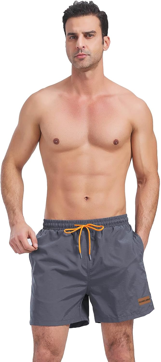 Detalle 2 de Ougelebo Badehose Herren mit Reißverschlusstasche – Schnelltrocknend, mesh-Innenfutter, elastischer Bund