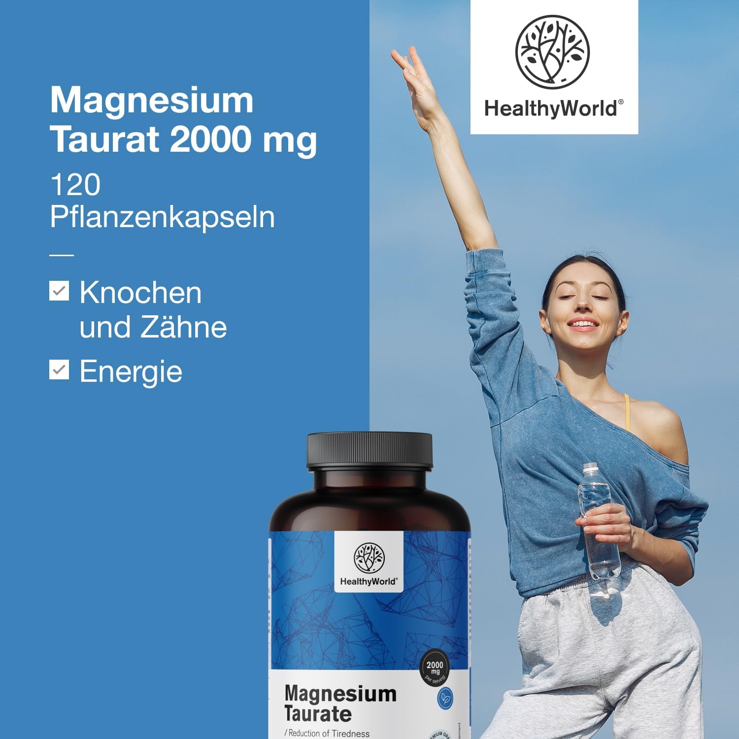 Thumbnail 5 de HealthyWorld Magnesium Taurat 2000 mg – Pflanzliche Kapseln, 120 Stück