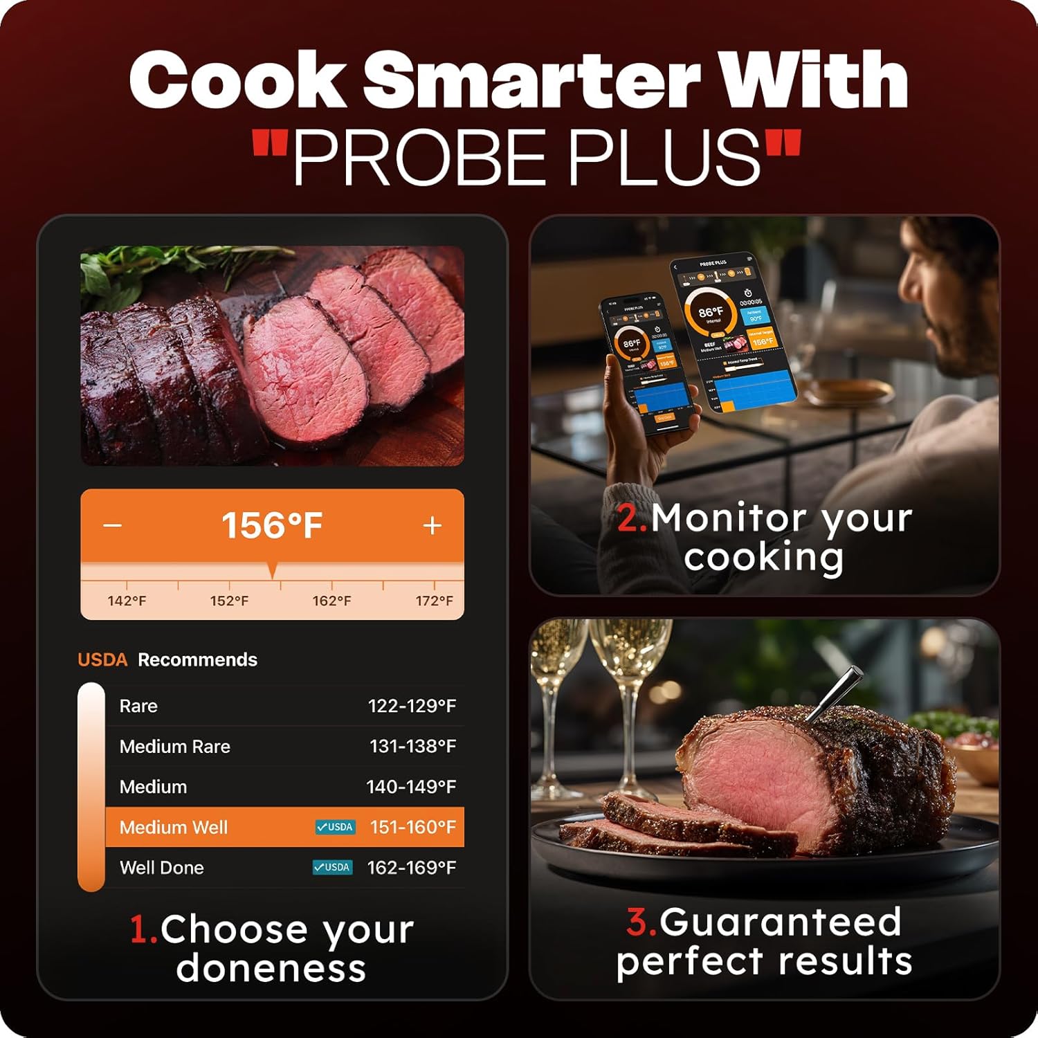 Thumbnail 2 de Smart Wireless Meat Thermometer with Ultra-Thin Probe 6-Sensor Accuracy