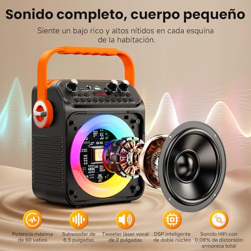 Detalle de HWWR Karaoke 2: Altavoz Karaoke Portátil con 2 Microfonos Inalámbricos y Bluetooth 60W