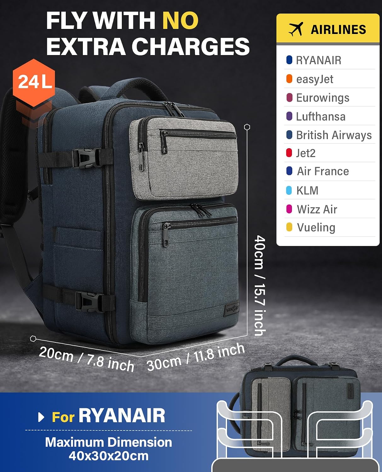 Detalle 2 de VANKEV Cabin Bag 24L underseat 40x30x20