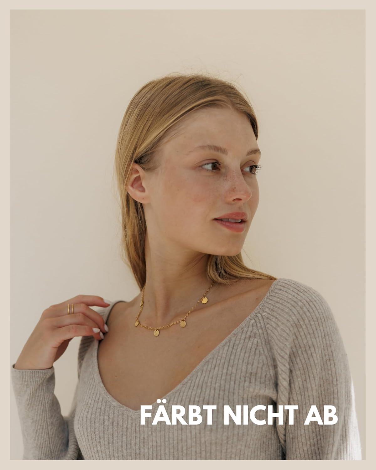 Detalle de GD GOOD.designs Kette mit Plättchen (5 Coin) für Damen – wasserfest, verstellbar – 18K Gold/ Silber/ Roségold